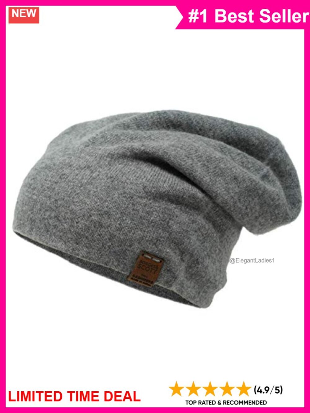 100% Cashmere Double Layer Beanie Hat Warm Winter Knit Cap Gift Boxed